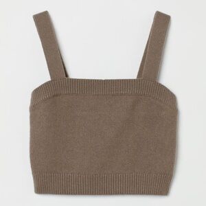 H&M Sweater Knitted Cropped Tank Top Mocha Brown Ribbed Medium